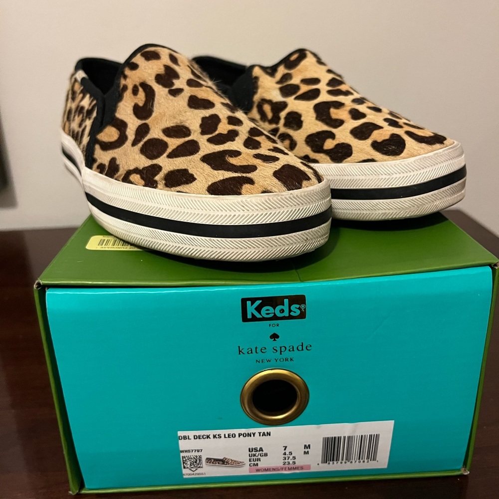 Keds x Kate Spade cheetah calf hair slip on sneakers size 7